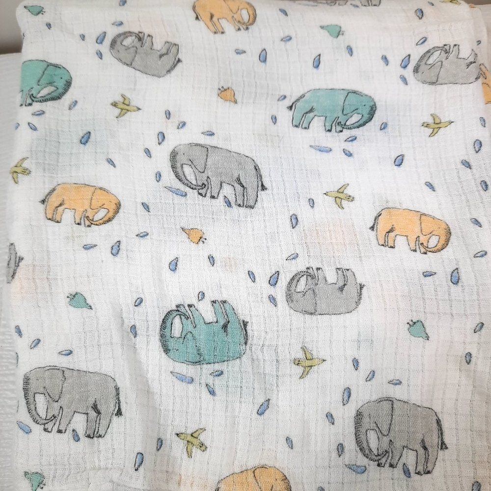 Aden + Anais Ellie Elephant Baby Blanket Bird swaddle Bamboo Blue Gray Yellow‎